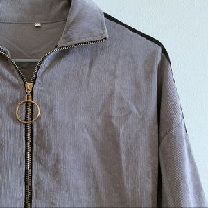 Suede cropped ribbed half zip